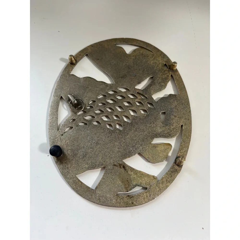 Vintage Brass Fish Trivet Oval Goldfish Koi Wall Hanging Decor Hot Pad 8 Inch